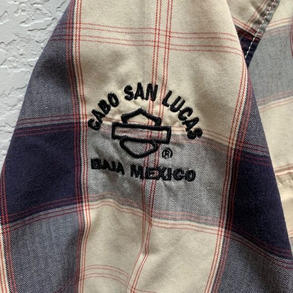 Harley Davidson Motorcycles Plaid Embroidered Metal Button Garage Work Shirt L - Picture 5 of 8